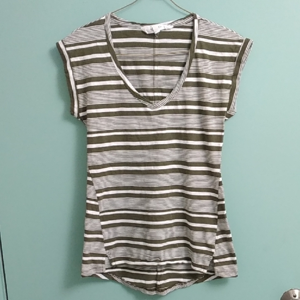 Striped Olive and White Women's Top